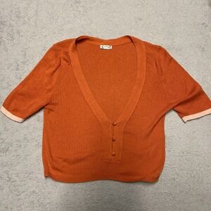 Free People Intimately Be Alright Top Medium Orange Crop Button Ribbed Knit